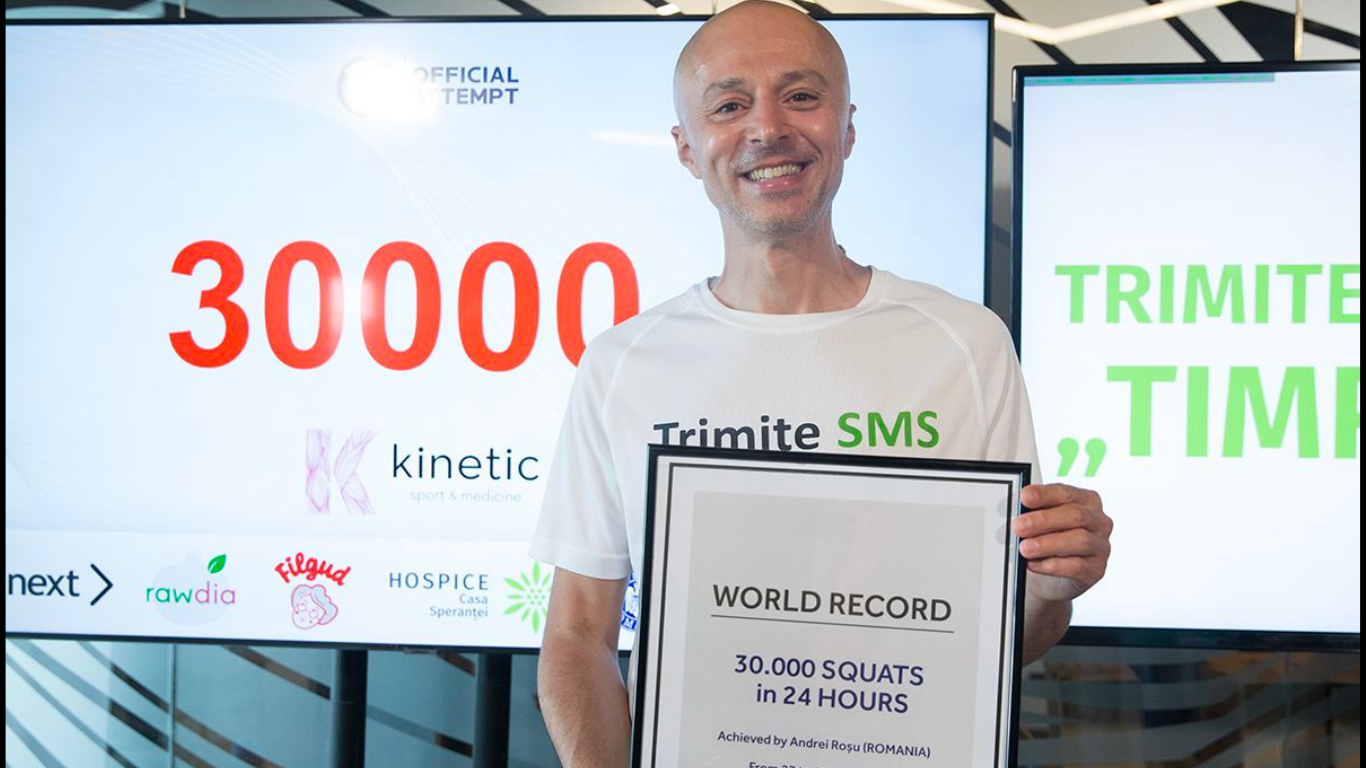 Andrei Roșu a intrat în Cartea Recordurilor. A făcut 30.000 de genuflexiuni in 24 de ore