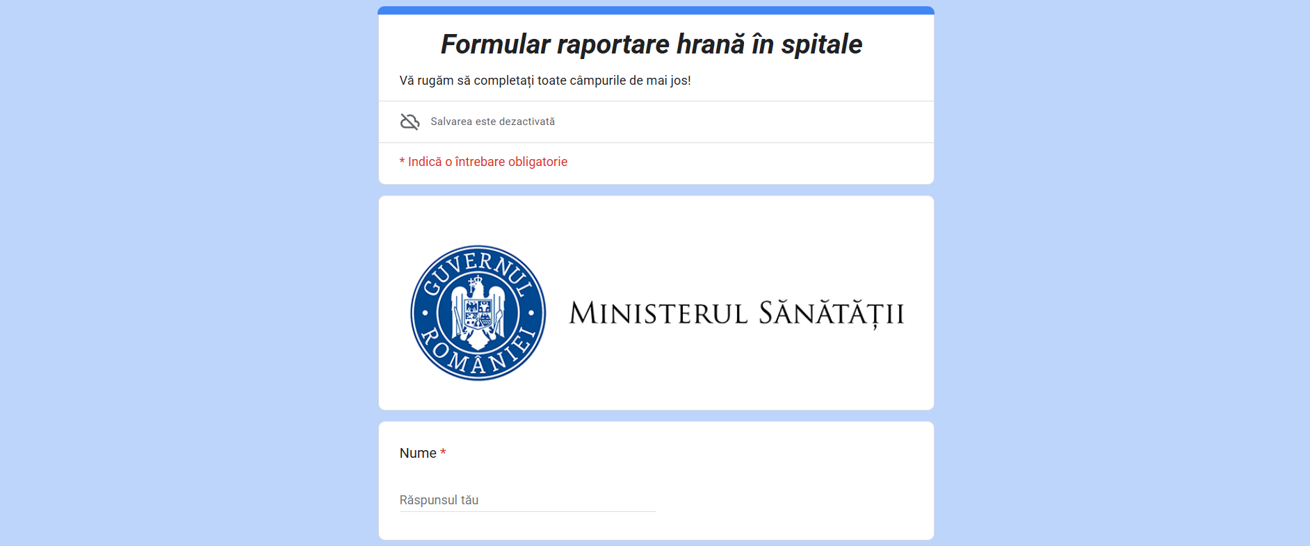 Pacienții pot reclama mâncarea din spitale printr-un formular online