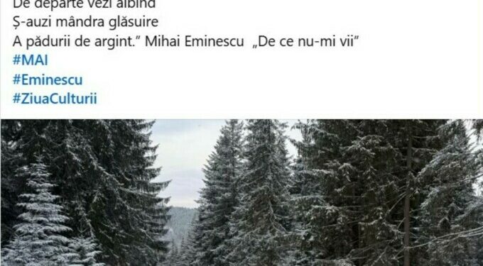 Ministerul Afacerilor Interne a greșit versurile lui Eminescu chiar în ziua dedicată Culturii Naționale