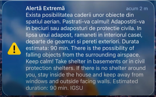 RO-Alert în Tulcea din cauza unor drone la granița României