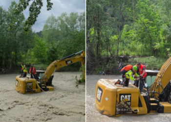 Bărbat surprins de o viitură pe un excavator, salvat cu elicopterul SMURD în Dâmbovița